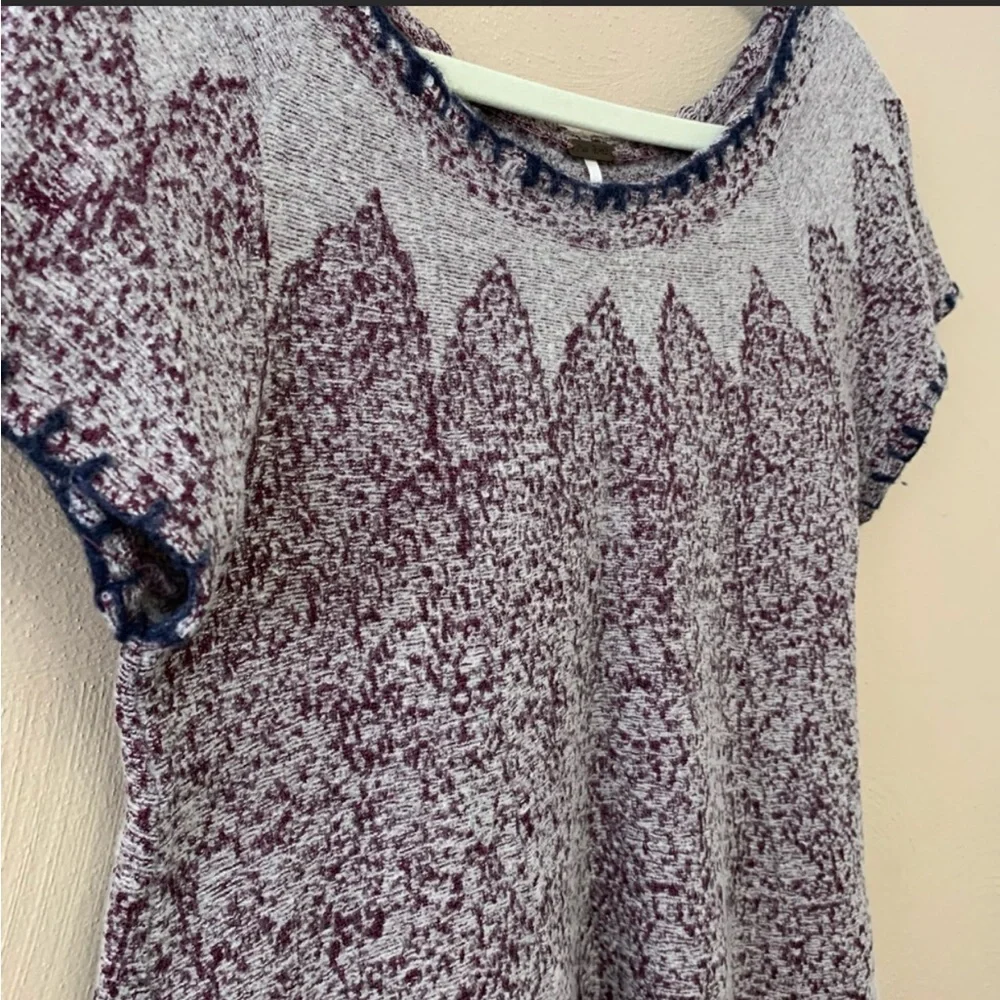 Free People Kilm Medallion Fringe Short Sleeve Boho Sweater. EUC. Sz S/M